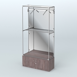 Торговая система ХРОМ (задняя стенка - зеркало) 1200 мм №4-4 с тумбой Т-21 и поручнями, Ясень Анкор темный