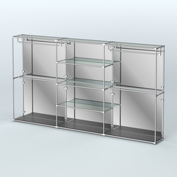 Торговая система ХРОМ (задняя стенка - зеркало) 3600 мм с прозрачными полками и поручнями №2, Черный