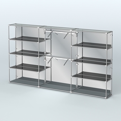 Торговая система ХРОМ (задняя стенка - зеркало) 3600 мм с тонированными полками и поручнями №6, Темно-Серый