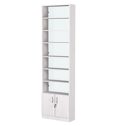 Стеллаж из ДСП с 6-ю полками 200x600 мм серии LEVEL-6 №3-1 (З/C - СТЕКЛО), Ясень Анкор светлый