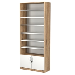 Стеллаж из ДСП с 6-ю полками 350x900 мм серии LEVEL-6 №13 (З/C - ДВП), Дуб Канзас коричневый + Белый