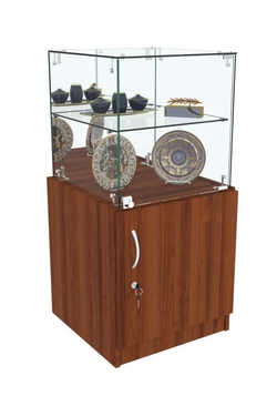 Торговый пристенный прилавок Зеркало с квадратными полками №110 (закрытый), Орех
