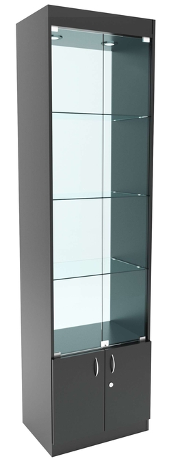 Стеклянная витрина №1-2-600 с каркасом из ДСП (задняя стенка стекло), Черный