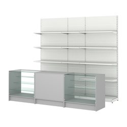 Комплект металлических стеллажей с полками и прилавков ЭК-4, Серый