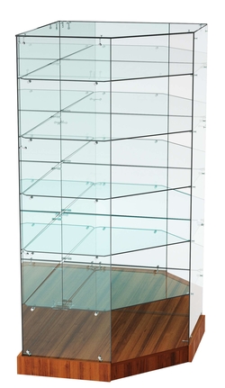 Витрина Хит продаж №518 (угловая пятигранная, открытая, З/C - зеркало), Орех