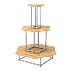 Торговый хромированный остров ПИРАМИДА №7 (полки ДСП 16мм), Дуб Золотистый