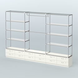 Торговая система ХРОМ без ДСП 3600 мм с тумбами Т14, зеркальными полками и поручнями №1, Белый