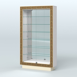 Низкая витрина с декором и узкими полками НБА-11, Ясень Анкор светлый и Крем Вайс