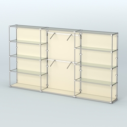 Торговая система ХРОМ (задняя стенка - ДСП) 3600 мм с прозрачными полками и поручнями №6, Крем Вайс