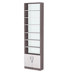 Стеллаж из ДСП с 6-ю полками 200x600 мм серии LEVEL-6 №3-1 (З/C - СТЕКЛО), Ясень Анкор темный + Ясень Анкор светлый