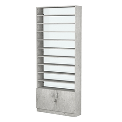 Стеллаж из ДСП с 10-ю полками 250x900 мм серии LEVEL-10 №11-1 (З/C - СТЕКЛО), Метрополитан Грей