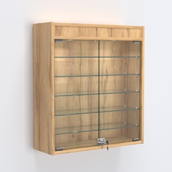 Витрина настенная №201-7А с пятью полками из стекла и верхней подсветкой, Дуб Золотистый