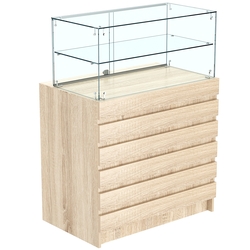 Торговый прилавок со стеклянной надставкой и фасадными панелями №1Э-01, Дуб сонома