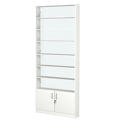 Стеллаж из ДСП с 6-ю полками 150x900 мм серии LEVEL-6 №9-1 (З/C - СТЕКЛО), Белый