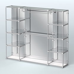 Торговая система ХРОМ (задняя стенка - зеркало) 3600 мм с зеркальными полками и поручнями №3, Ясень Анкор светлый