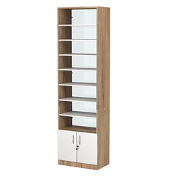 Стеллаж из ДСП с 7-ю полками 350x600 мм серии LEVEL-7 №6-1 (З/C - СТЕКЛО), Дуб Канзас коричневый + Белый