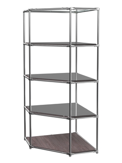 Угловой стеллаж Хром №4 с полками Зеркало 4 мм, Ясень Анкор темный - U31105