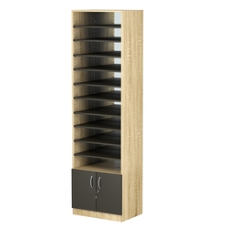 Стеллаж из ДСП с 10-ю полками 400x600 мм серии LEVEL-10 №7-2 (З/C - ЗЕРКАЛО), Дуб Сонома + Черный