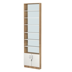 Стеллаж из ДСП с 6-ю полками 100x600 мм серии LEVEL-6 №1-2 (З/C - ЗЕРКАЛО), Дуб Канзас коричневый + Белый