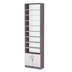 Стеллаж из ДСП с 8-ю полками 250x600 мм серии LEVEL-8 №4-1 (З/C - СТЕКЛО), Ясень Анкор темный + Ясень Анкор светлый