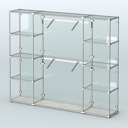 Торговая система ХРОМ (задняя стенка - стекло) 2430 мм с прозрачными полками и поручнями №7, Метрополитан Грей