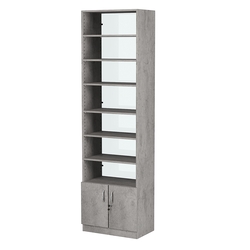 Стеллаж из ДСП с 6-ю полками 350x600 мм серии LEVEL-6 №6-1 (З/C - СТЕКЛО), Бетон Чикаго светло-серый F186 ST9