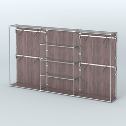 Торговая система ХРОМ (задняя стенка - ДСП) 3600 мм с прозрачными полками и поручнями №5, Ясень Анкор темный