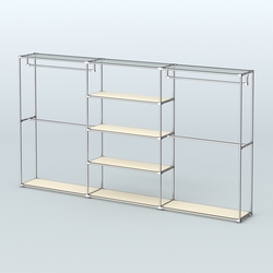 Торговая система ХРОМ без ДСП 3600 мм с полками ДСП и поручнями №2, Крем Вайс