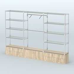 Торговая система ХРОМ без ДСП 3600 мм с тумбами Т14, Т21, прозрачными полками и поручнями №5, Дуб Сонома