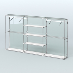 Торговая система ХРОМ (задняя стенка - стекло) 3600 мм с полками ДСП и поручнями №10, Ясень Анкор светлый