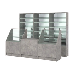Комплект витрин с наклонными полками SL-6 №12-2 и прилавков ЭК-7, Бетон Чикаго светло-серый F186 ST9