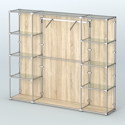 Торговая система ХРОМ (задняя стенка - ДСП) 2430 мм с прозрачными полками и поручнями №11, Дуб Сонома