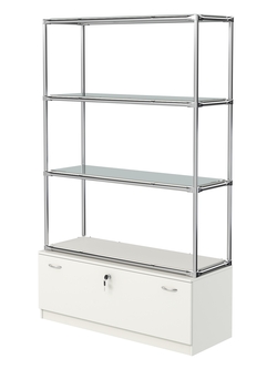 Хромированный стеллаж с зеркальными полками №3 с тумбой Т-11, Белый