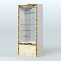 Витрина с декором и замками  из хрома №ВБА-503, Ясень Анкор светлый и Крем Вайс