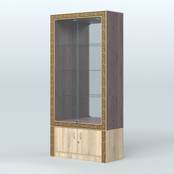 Витрина с декором и зеркалом №ВБА-3, Ясень Анкор темный и Дуб Сонома