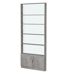 Стеллаж из ДСП с 4-мя полками 100x900 мм серии LEVEL-4 №8-1 (З/C - СТЕКЛО), Бетон Чикаго светло-серый F186 ST9