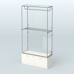 Торговая система ХРОМ (задняя стенка - стекло) 1200 мм №1-3 с тумбой Т-15 и поручнями, Белый