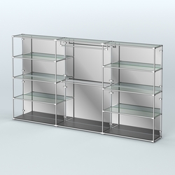 Торговая система ХРОМ (задняя стенка - зеркало) 3600 мм с прозрачными полками и поручнями №1, Черный