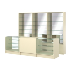 Комплект стеллажей со стеклянными полками U-6 №12-2 и прилавков ЭК-04, Крем Вайс