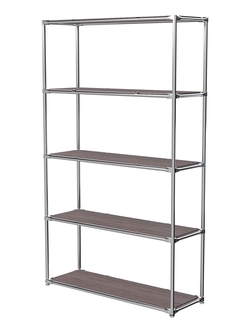 Торговый хромированный стеллаж с полками ДСП №4, Ясень Анкор темный - U31105