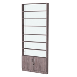 Стеллаж из ДСП с 6-ю полками 100x900 мм серии LEVEL-6 №8-1 (З/C - СТЕКЛО), Ясень Анкор темный