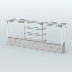 Островная торговая система ХРОМ 3600 мм с тумбами Т14, Т21 и поручнями №4, Серый