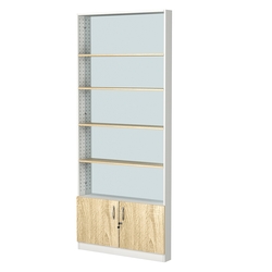 Стеллаж из ДСП с 4-мя полками 100x900 мм серии LEVEL-4 №8-2 (З/C - ЗЕРКАЛО), Белый + Дуб Сонома