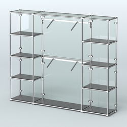 Торговая система ХРОМ (задняя стенка - стекло) 2430 мм с полками ДСП и поручнями №7, Черный