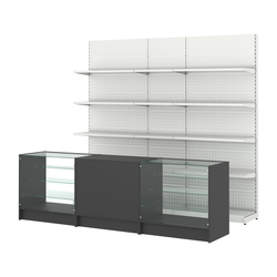 Комплект металлических стеллажей с полками и прилавков ЭК-4, Черный