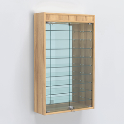 Витрина настенная №202-8А высокая с девятью полками, зеркалом и подсветкой, Дуб Золотистый