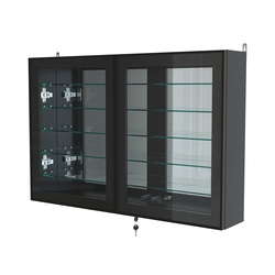 Витрина настенная №3-6А широкая зеркальная с пятью стеклянными полками серии Collecto, Черный