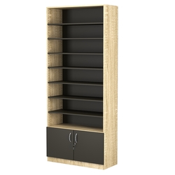 Стеллаж из ДСП с 7-ю полками 350x900 мм серии LEVEL-7 №13 (З/C - ДВП), Дуб Сонома + Черный