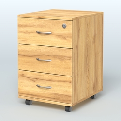 Тумба мобильная с 3 ящиками и замком Индиго Вуд, цвет дуб светлый + белый, Дуб Золотистый