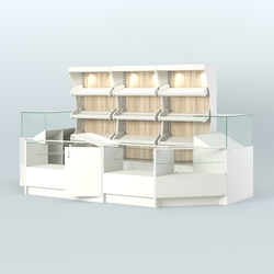 Пристенный павильон с недорогими прилавками для выкладки хлеба и выпечки №3, Белый + Дуб Сонома